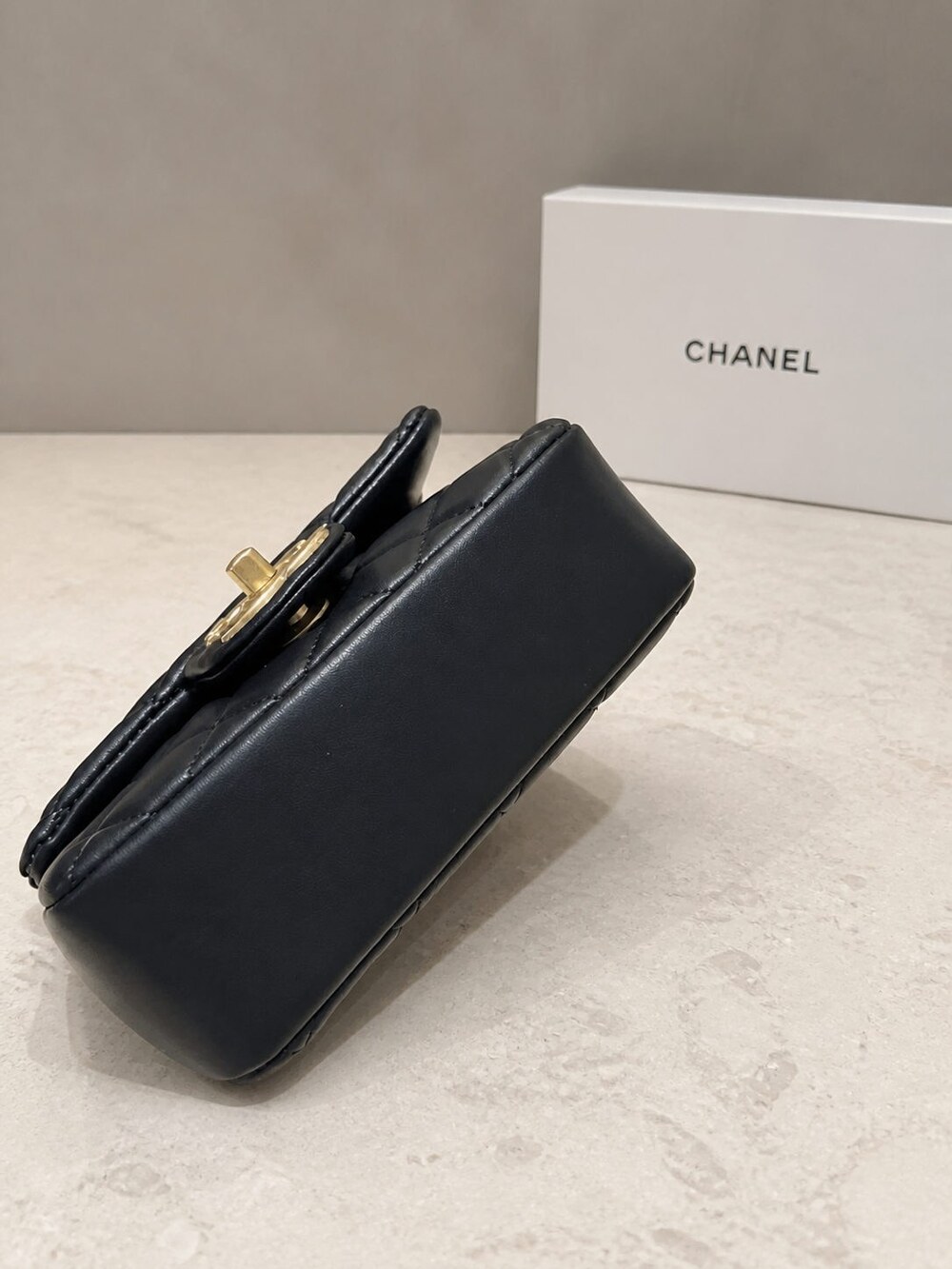 Chanel Mini Square Black Lambskin Pearl Chain Flap Bag - Picture 5 of 7